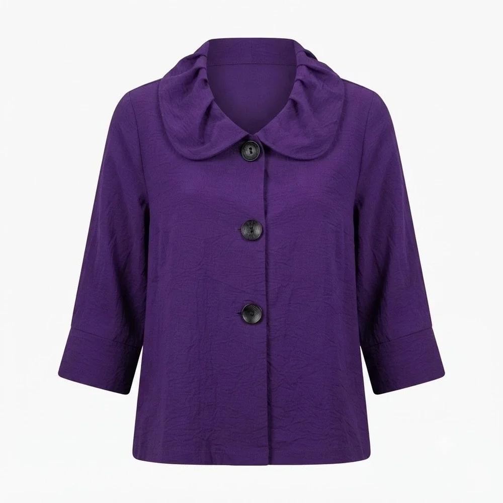 Yushi Purple Textured Button Front Jacket XXL 2XL USA Art to Wear Lagenlook - IW
